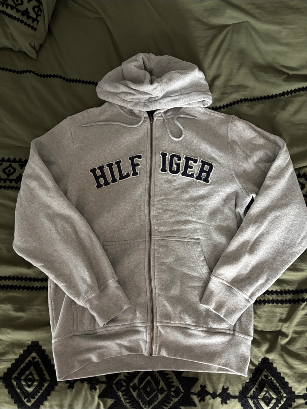 Tommy Hilfiger Light Gray Full-Zip Hoodie with Logo